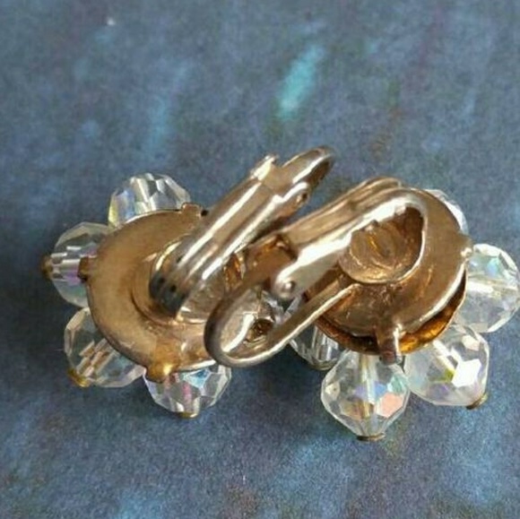 Relisted vintage crystal cluster earrings clip backs aurora - Picture 4 of 4